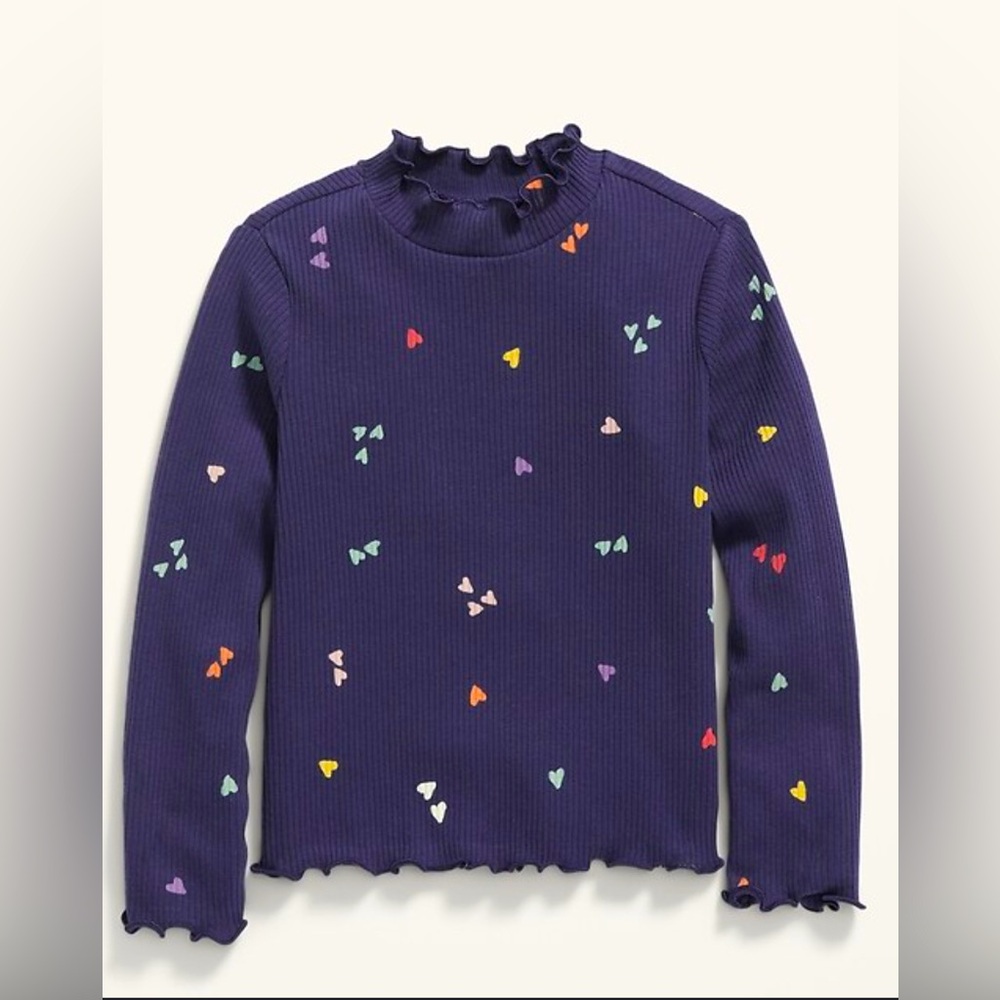 Old Navy NWT Rib Knit Heart Print Navy Long Sleeve Mock Neck Top Size 18-24M